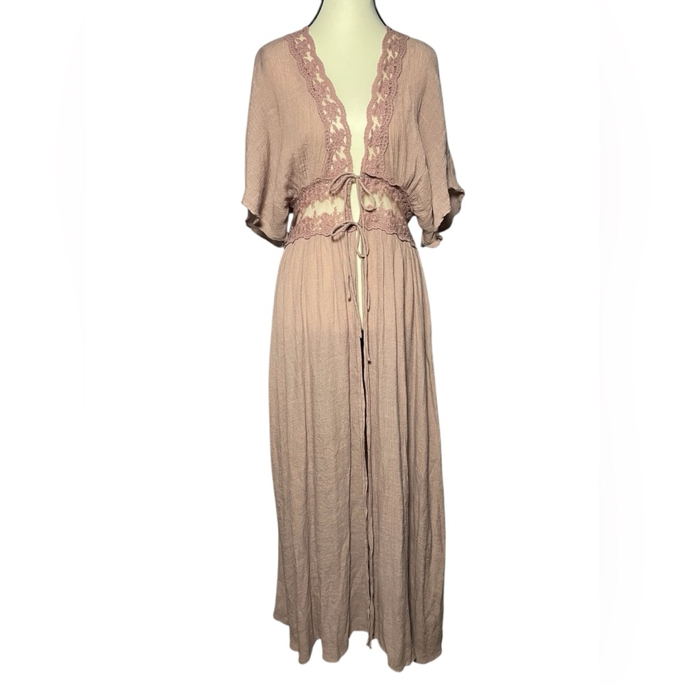 Boutique FAVLUX Lace Duster Kimono Coverup Dark Mauve Size M - Picture 6 of 13